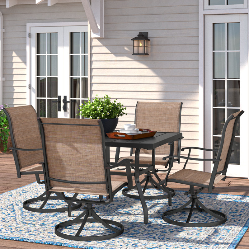 Outdoor 5-Piece Dining Set, PVC-coated polyester Fabric, Powder-coated Iron Frame