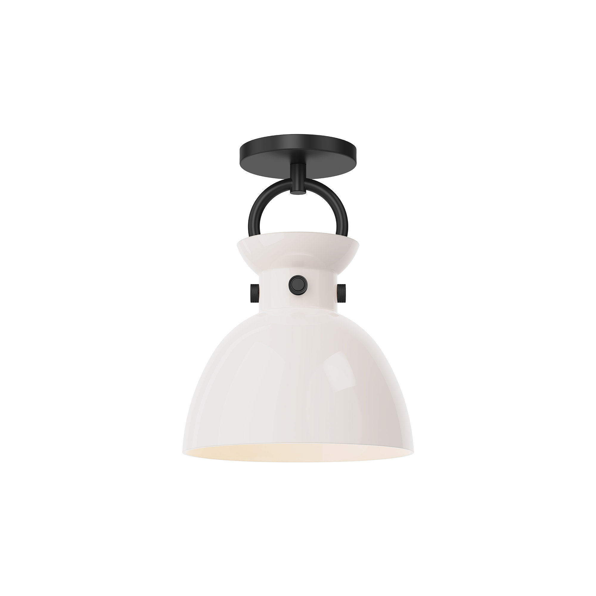 Tinka Single Light Semi Flush Mount, Matte Black/Glossy Opal