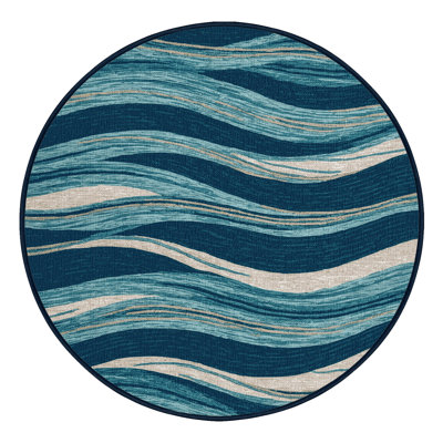 Washable Ocean Ripples Hawaiian Area Rug