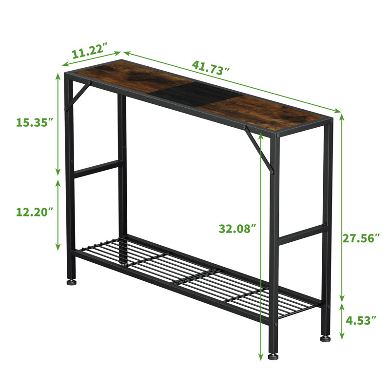 Rustic Brown Slim Wood and Metal Console Table with Storage