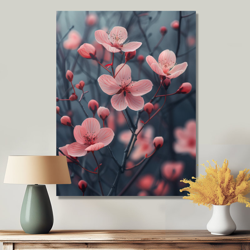 Fleur de cerisier monochrome dans le vent III, Toile tendue, H 12 po x l 20 po x P 1 po