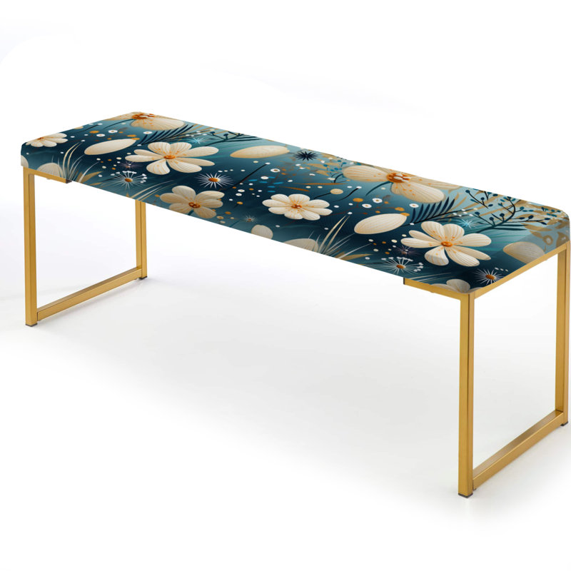 Banc floral rembourré or, Ferns Minimalism Boho Pattern