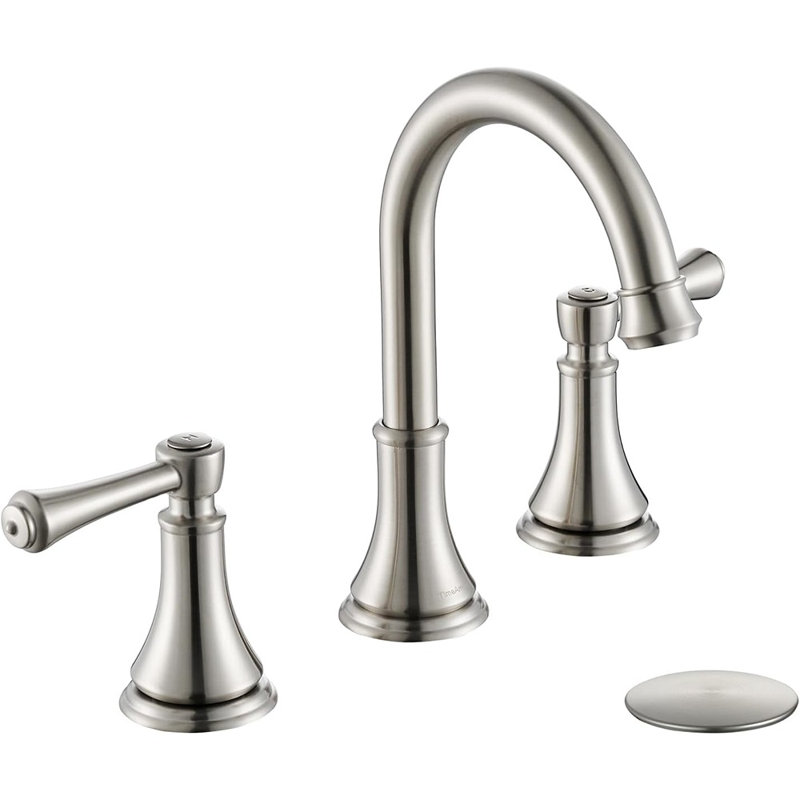 2 Handle 8 Inch Widespread Bathroom Sink Faucet Brushed Nickel With Pop-Up Drain, High Arc Modern Bathroom/Vanity/Lavatory Faucet 3 Holes With Brass 360 Swivel Spout, TAF830Y-BN