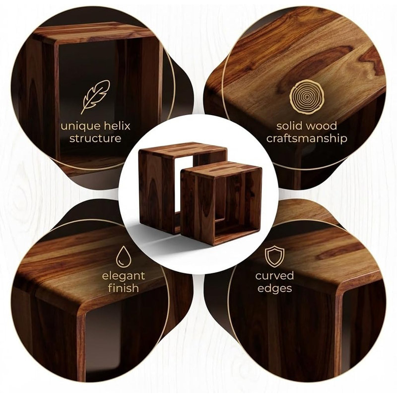 Ensemble de 2 tables gigognes pour le salon, fabrication en bois de sheesham massif de première qualité, conception à bord arrondi lisse pour la sécurité, tables de bout en bois élégantes avec une finition sophistiquée