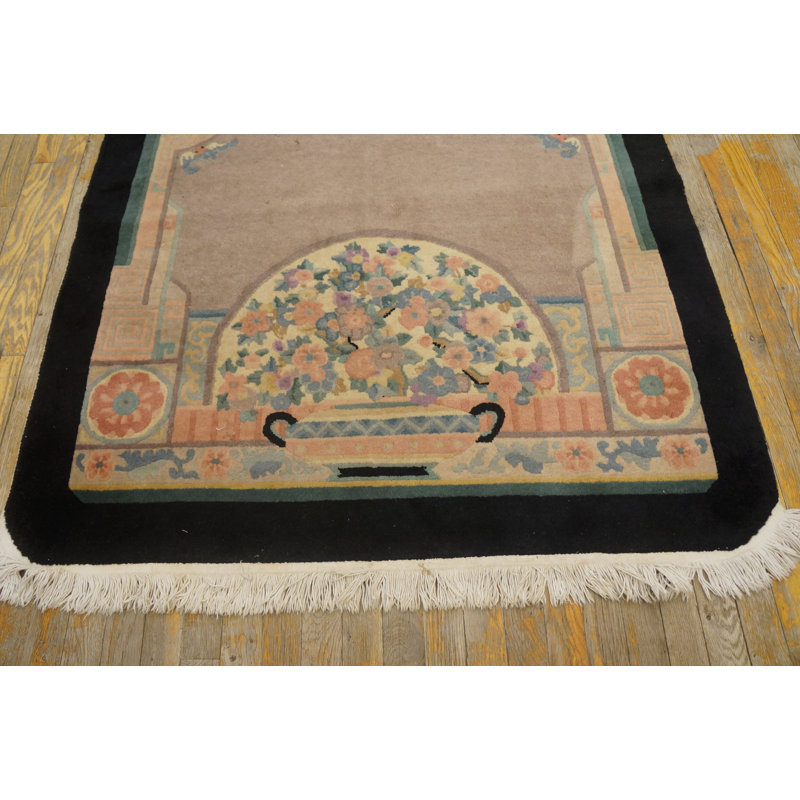 Antique Chinese Wool Small Scatter Size - Art Deco Knotted 1920s Rectangle Rug