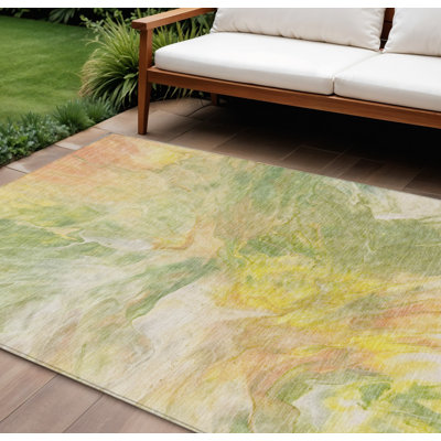 Tapis intérieur lavable abstrait 10 pi x 14 pi jaune
