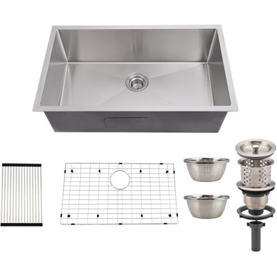 Évier de cuisine à simple cuve encastrable 30 po - Acier inoxydable de calibre 16 avec accessoires