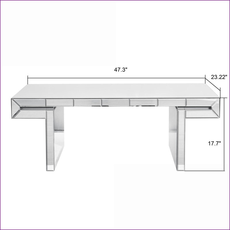 Table basse de 47 po avec miroir rectangulaire en verre trempé cannelé de 47 po, décor luxueux léger, assemblage facile en 2 étapes pour les petits espaces