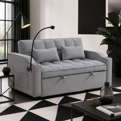 Canapé-lit futon moderne convertible en futon avec lit escamotable, dossier inclinable réglable, coussins décoratifs, poches, idéal pour les petits espaces