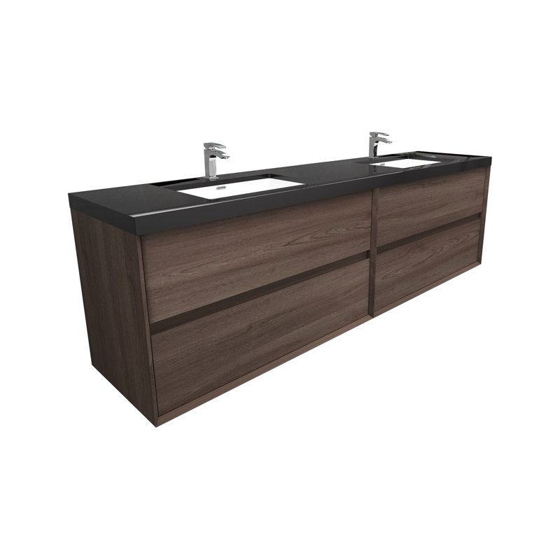 Ensemble de meuble-lavabo double mural 84 po Calarco Kody, Chêne rouge