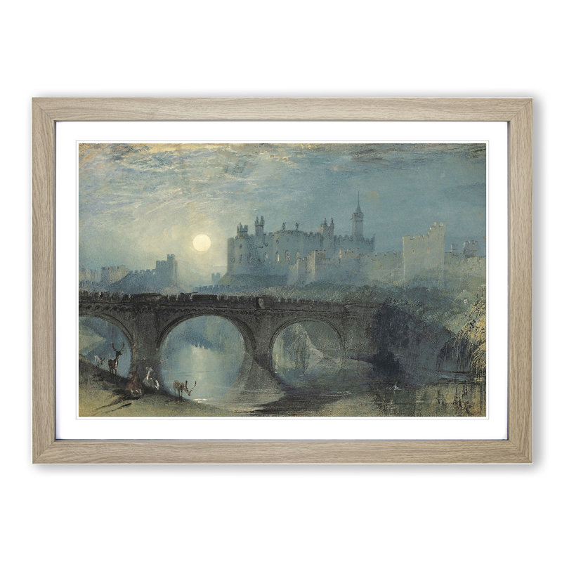 Alnwick Castle by Joseph Mallord William Turner - Picture Frame Graphic Art, 27cm H x 36cm W x 2cm D, Oak Framed