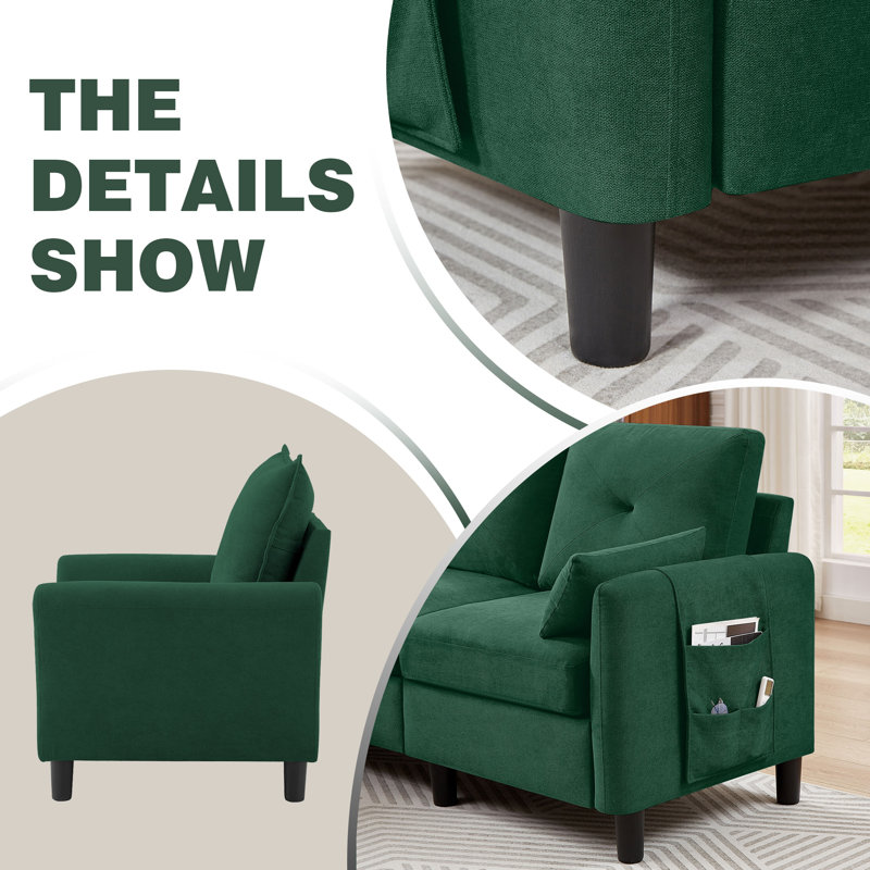 Green Polyester Blend 3-Piece Convertible Sectional Sofa Set
