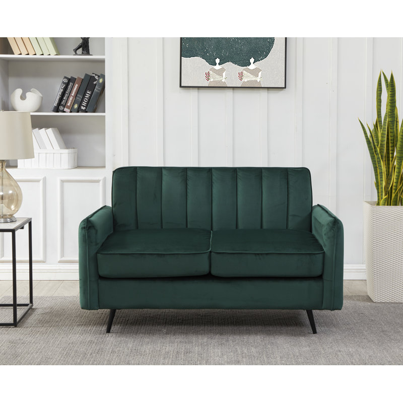 Acke 2 Seater Velvet Loveseat, Dark Green