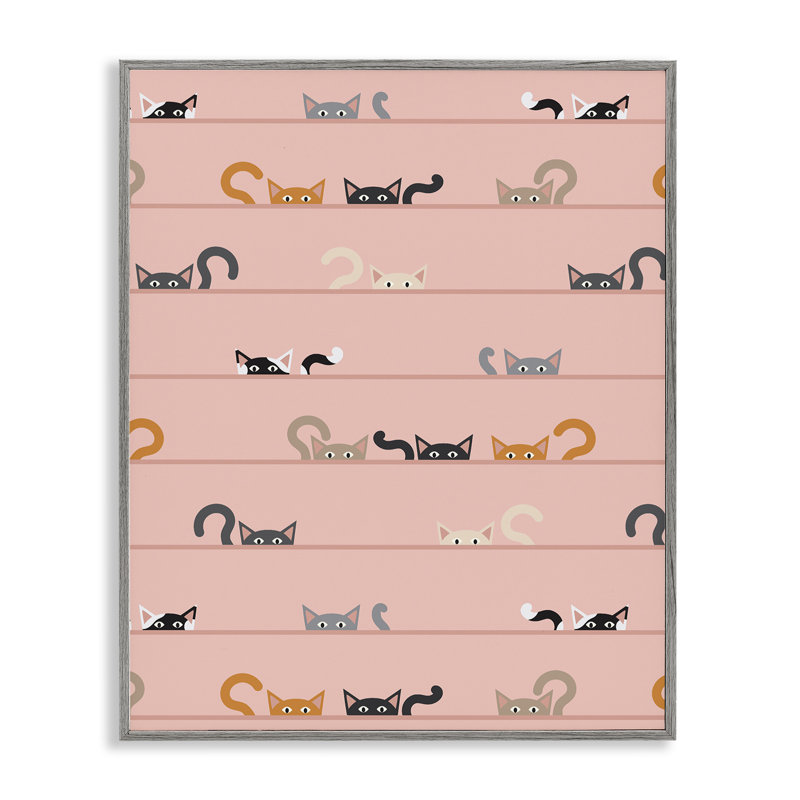 Peeking Cats on Pink, estampe numérique, design par Sazerelli Designs, Estampe numérique Farmhouse, H 30 po x l 24 po