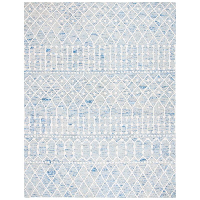 Tapis bleu / ivoire en laine touffetée Kimber Southwestern, Rectangle 9 pi x 12 pi