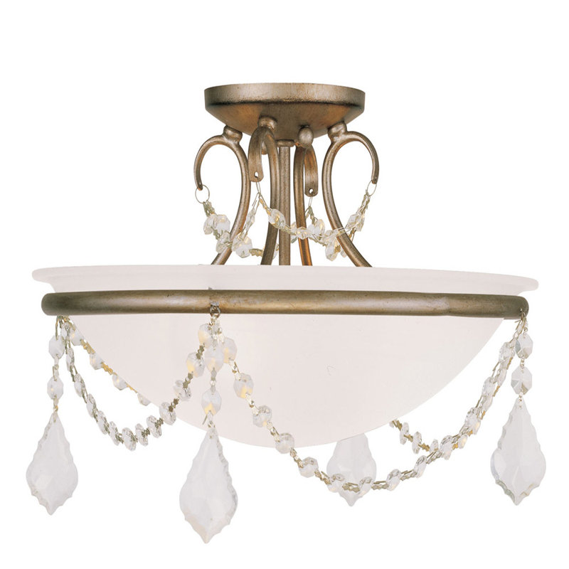 Keeter Glass Semi Flush Mount, Antique Silver, 10" H x 16" W x 16" D