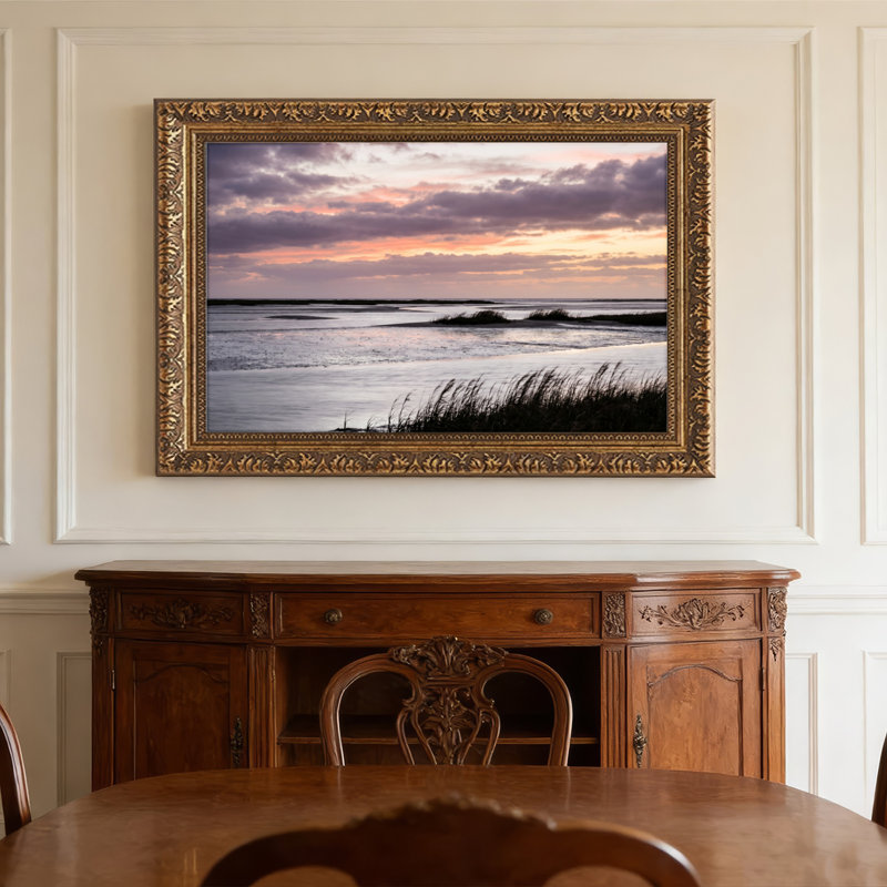 Art mural en toile noyer doré encadré pour le salon, la chambre à coucher, le bureau ou le vestibule - décoration murale décorative avec marais coucher de soleil