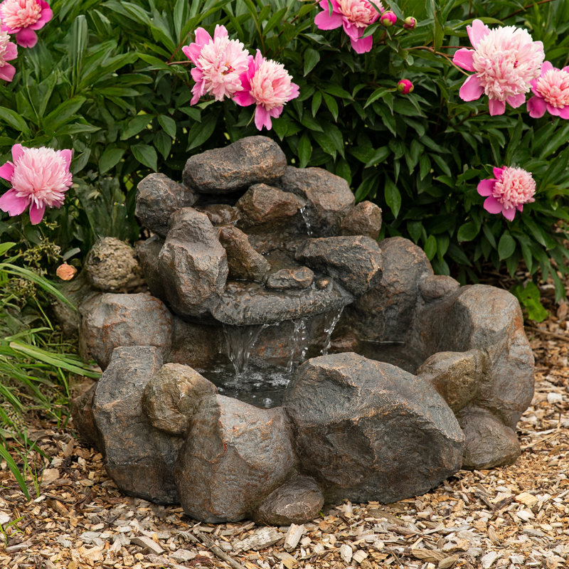Florin Weather-Resistant Rocky Waterfall Outdoor Water Fountain with Lights