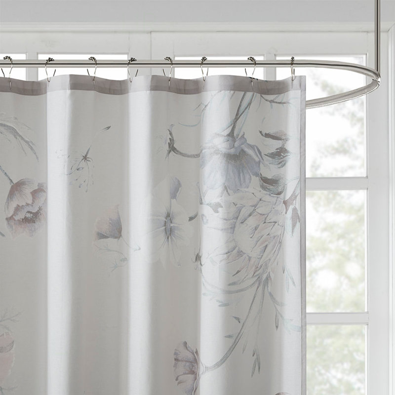 Printed Cotton Shower Curtain, Blue