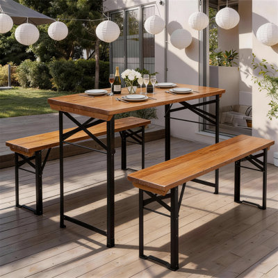 Table de pique-nique rectangulaire en bois 44 po avec 4 sièges pour 4 personnes