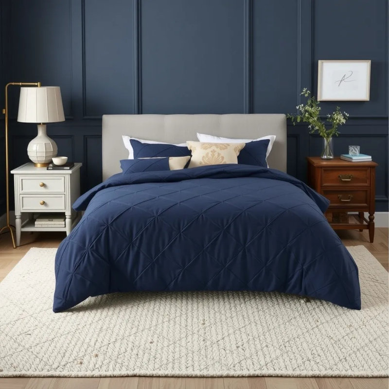 Cotton Blend Geometric Shapes Duvet Cover Set with Pillowcases Included, Navy