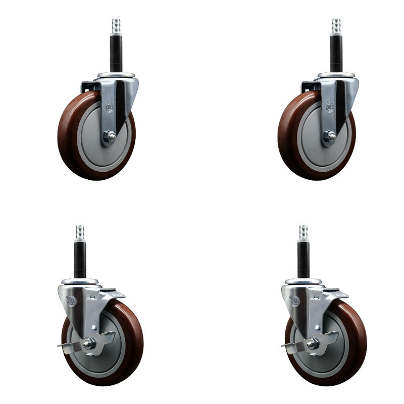 Jeu de roulettes extensibles en poly sur roues pivotantes 3/4 po 2 freins SCC