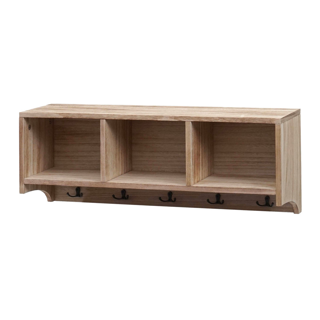 Wandregal MCW-K49, Garderobe Wandgarderobe Regal, 3 Staufächer 5 Haken 30X80x20cm Holz