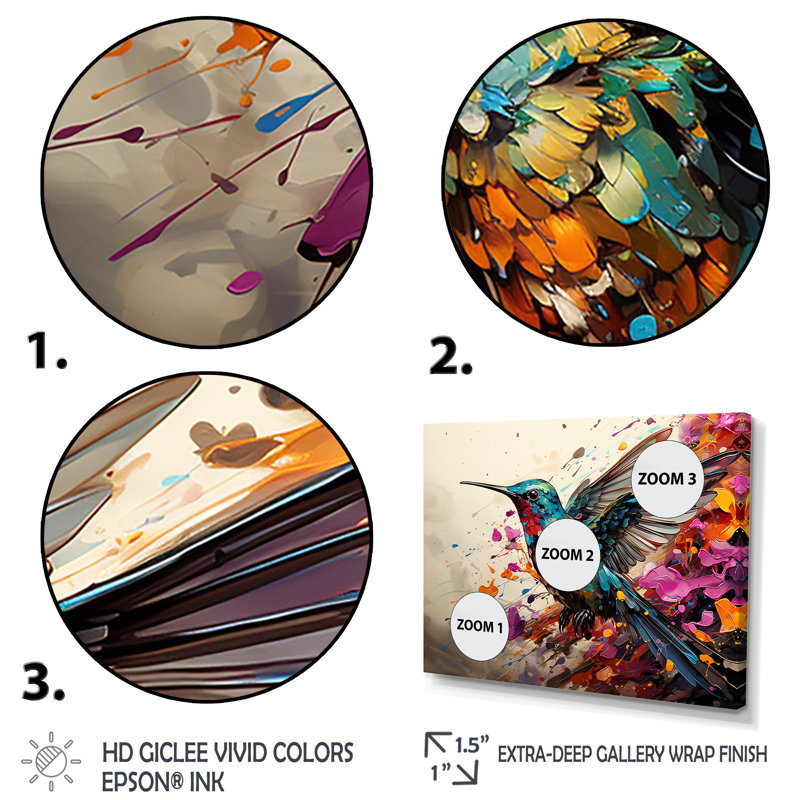 Colibri coloré, battement d'aile, merveille 3 - Art mural colibri, Cadre flottant blanc, H 24 po x l 32 po x P 1 po