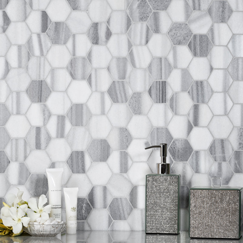 11.8" x 11.8" Natural Stone Honeycomb Mosaic Wall & Floor Tile, White