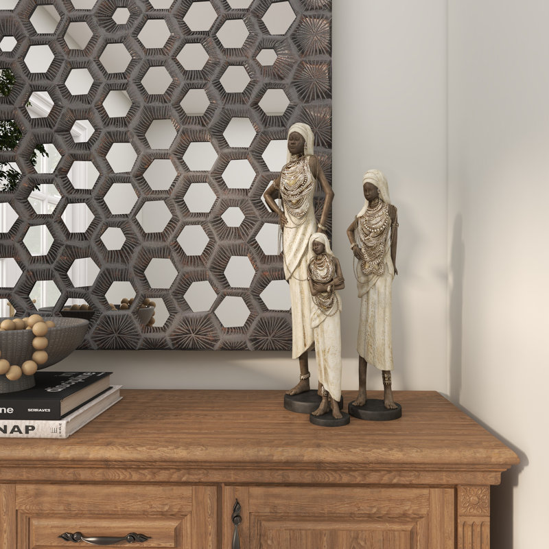 Delossantos 3 Piece White Polystone Standing African Woman Sculpture with Intricate Details Set