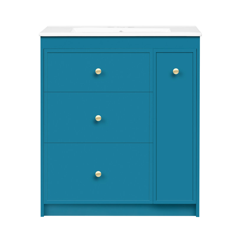 Meuble-lavabo de salle de bain en céramique 30 po - armoire bleue à quatre tiroirs pour un rangement organisé et pratique