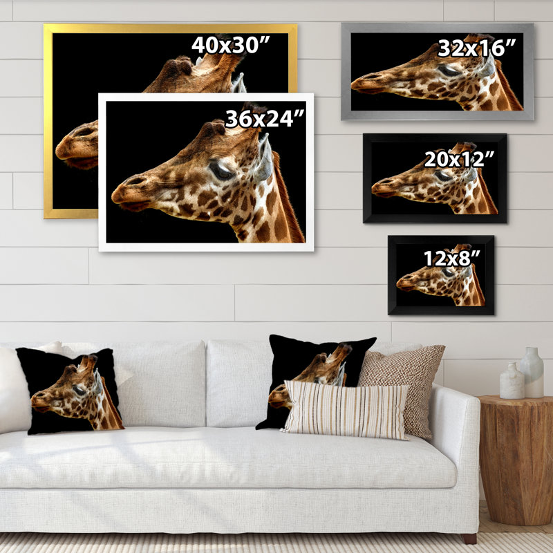 Girafe - reproduction de cadre photo sur toile, H 8 po x l 12 po x P 1 po, Toile avec cadre noir