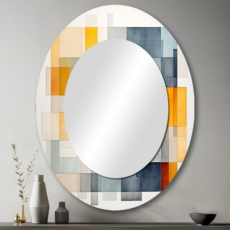 Multicolor cubes patterns IV - Modern Oval Wall Mirror, 43" H x 33" W