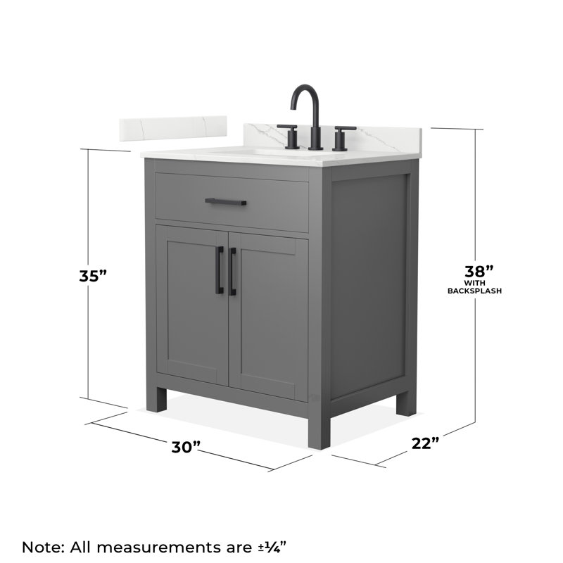 Beckett 30" Freestanding Single Bathroom Vanity with Quartz Top, Giotto Quartz, Matte Black, Dark Gray