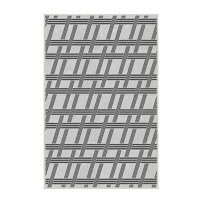 Tapis gris en laine et polyester tissé à la machine Gingham