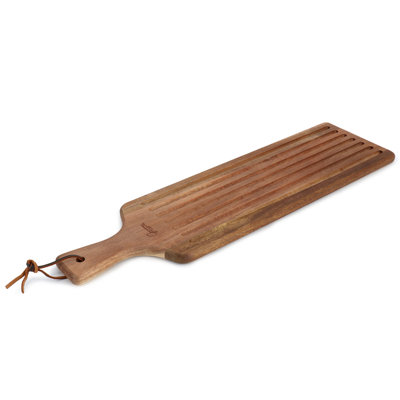 HomeStyle Entertaining 2 Piece Acacia Wood Serving Board and Bread Knife Set in Brown