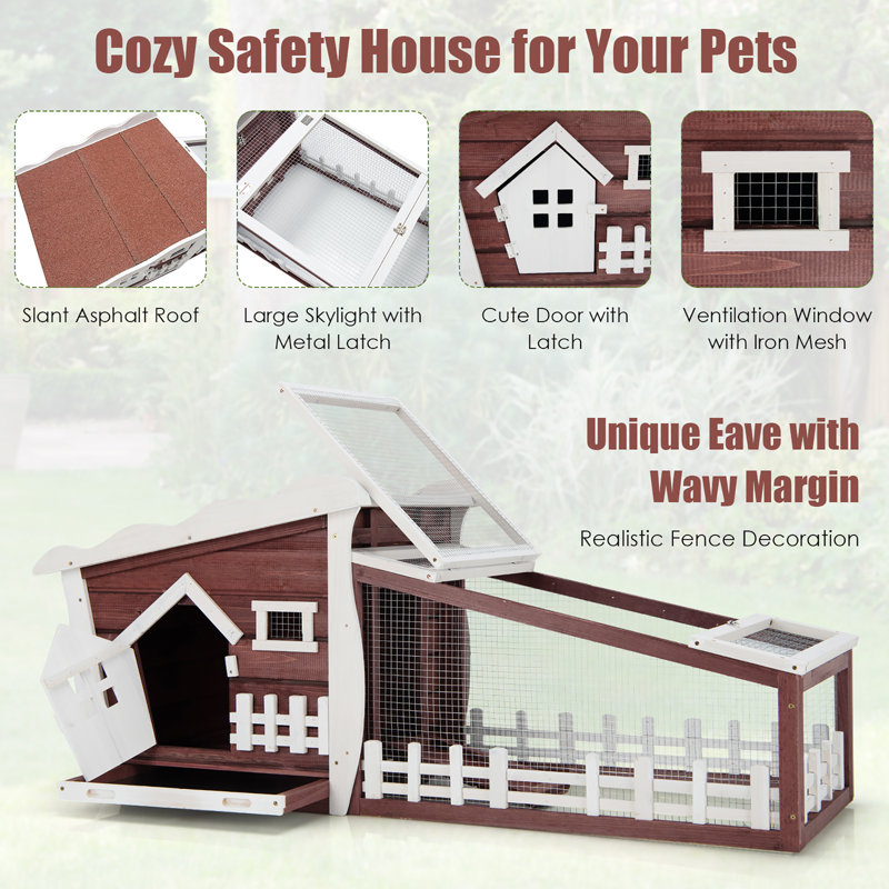 Red and White Wooden Rabbit Hutch with Pull Out Tray