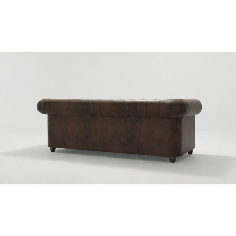 Chesterfield Friedrich Sofa Set 3+2+1 Made of Vintage Look Microfibre with Solid Wood Legs, Dark Brown
