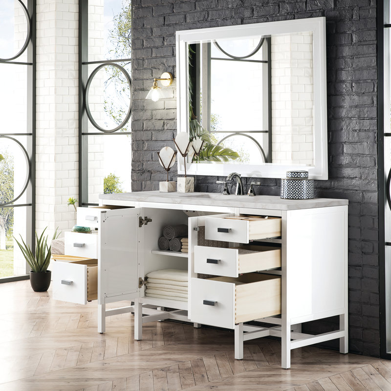 Addison 60'' W Single Vanity, Charcoal Soapstone, Glossy White, 8" Widespread