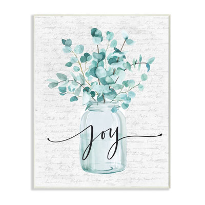 " Aqua Blue Plant Leaves In Jar Joy Text Design " by Lettered And Lined