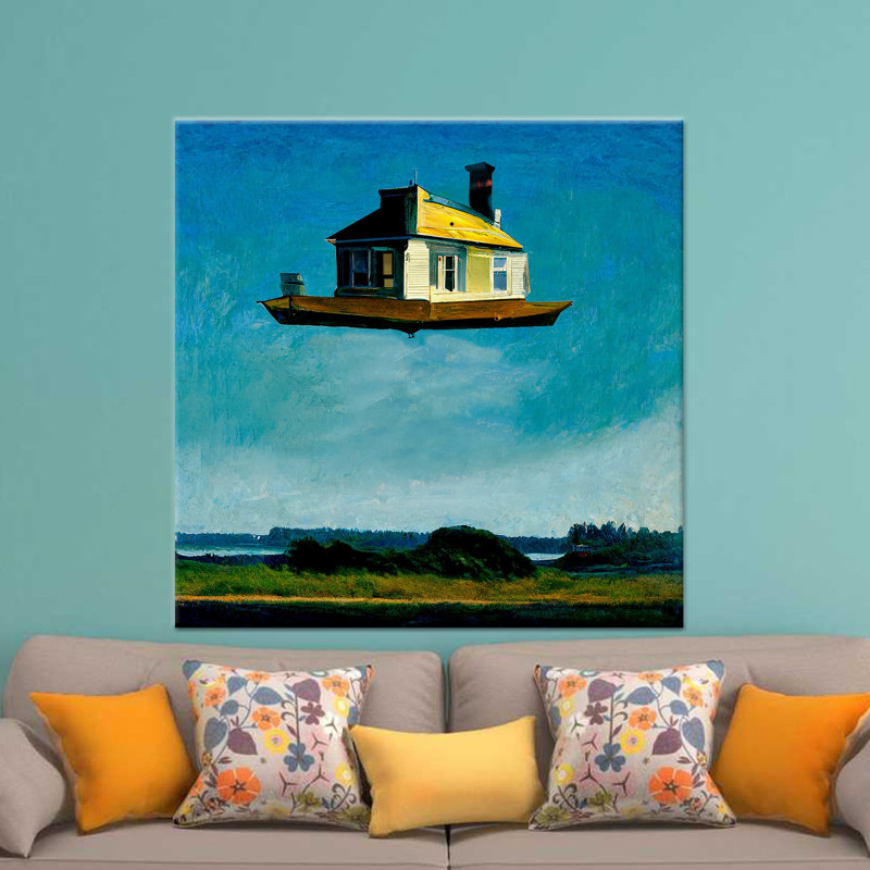 «Floating House», reproduction d'art sur toile de style Edward Hopper, H: 27,6 po x l: 27,6 po
