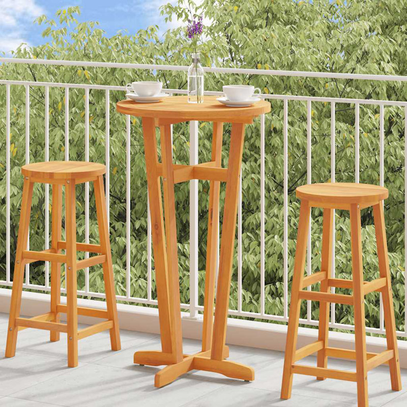 Garden Bar Table Natural Brown Solid Acacia Wood Standard Durable Outdoor Bistro Table
