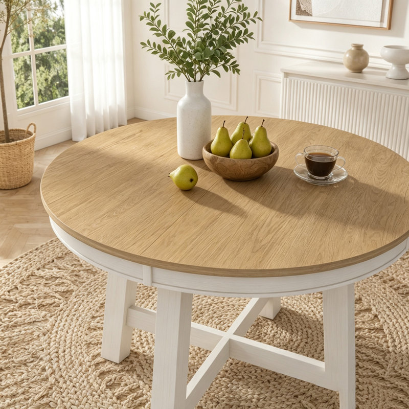 Table de salle à manger extensible Farmhouse, Blanc antique