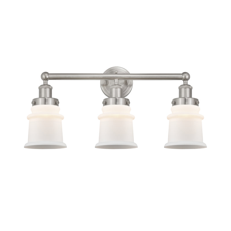Petit luminaire pour salle de bain 3 lumières Cailen de la collection Edison, Blanc mat, Nickel satiné brossé