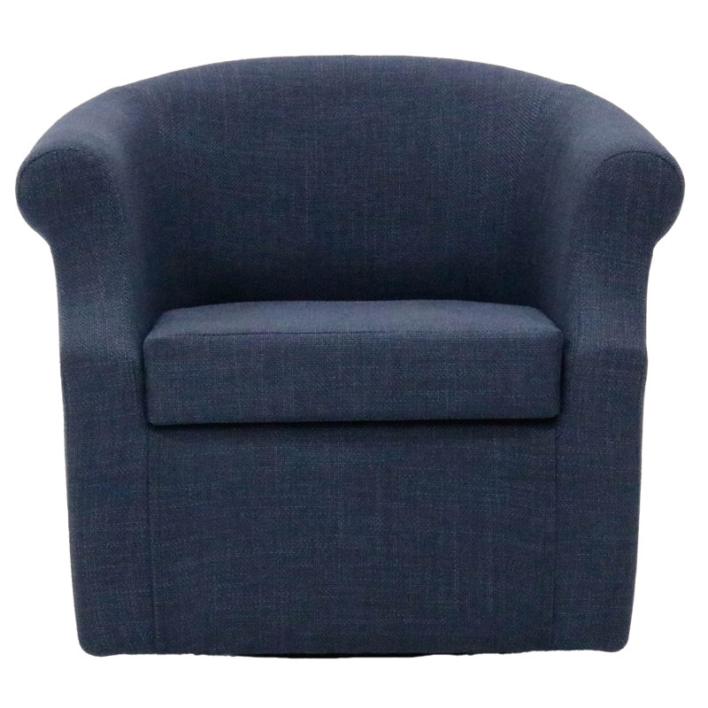 Buril Upholstered Swivel Barrel Chair, Navy Polyester Blend