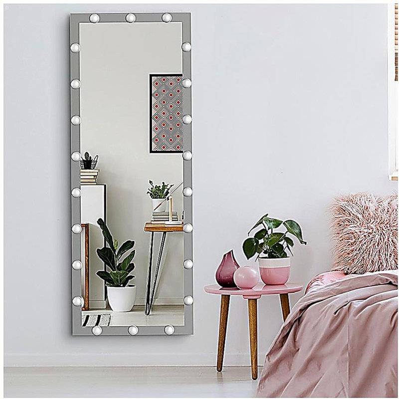 Lighted Full-Length Mirror, 3 Color Modes Standing Full-Length Mirror with Touch Control, Silver, 63 Inches x 24 Inches, Suitable for Dressing Room, Bedroom Wall Hanging
