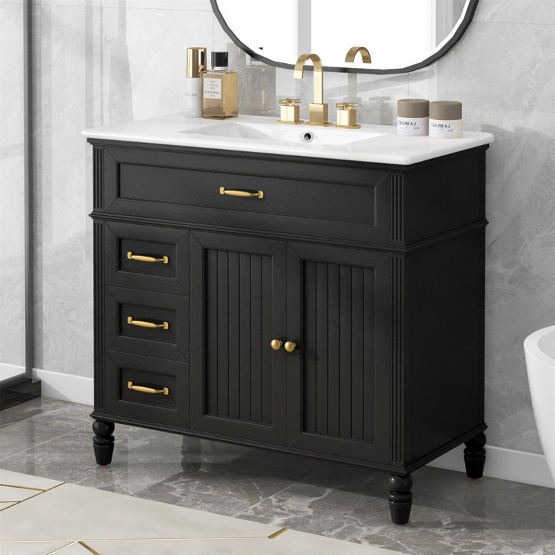 Meuble-lavabo de 36 pouces avec lavabo, structure solide, panneau de fibres à densité moyenne et beaucoup de rangement pour les salles de bain modernes