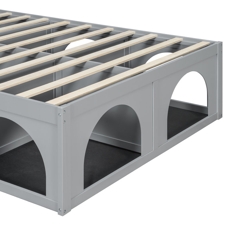 Lits grand lit avec rangement pour animaux de compagnie, panneau de fibres à densité moyenne rembourré, maison moderne, Gris