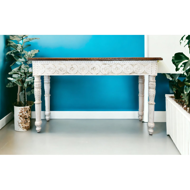 48" Natural and White Solid Wood Distressed Console Table