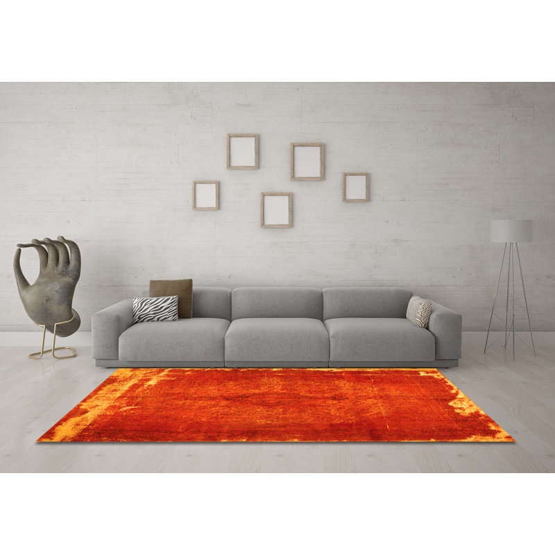 Tapis jaune lavable à la machine Maebelle Traditional 781, Carré 3 pi